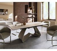 Table à manger Edge 180-220x100 céramique Laminam® Travertino Bianco crème-blanc cadre en W effet finition titanee extensible