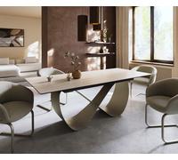 Table à manger Edge 180-220x100 céramique Laminam® Travertino Bianco crème-blanc Infinity métal effet finition titanee extensible