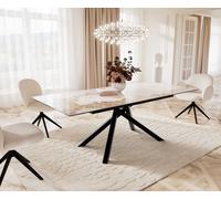 Table à manger Edge 180-220x100 céramique Minas mélange blanc-beige cadre croisé rectangulaire noir extensible