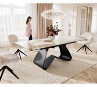 Table à manger Edge 180-220x100 céramique Minas mélange blanc-beige cadre en W noir extensible