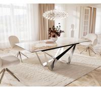 Table à manger Edge 180-220x100 céramique Minas mélange blanc-beige Spider acier plat acier inoxydable extensible