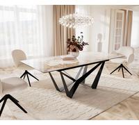 Table à manger Edge 180-220x100 céramique Minas mélange blanc-beige Spider acier plat noir extensible
