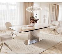 Table à manger Edge 180-220x100 céramique Minas mélange blanc-beige Wave acier inoxydable extensible