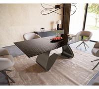 Table à manger Edge 180-220x100 verre fondu noir fumé relief en 3D cadre en W Effektfinish Titan extensible