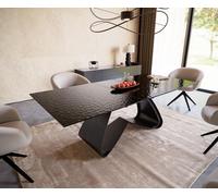 Table à manger Edge 180-220x100 verre fondu noir fumé relief en 3D cadre en W noir extensible