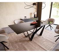 Table à manger Edge 180-220x100 verre fondu noir fumé relief en 3D Spider acier plat noir extensible