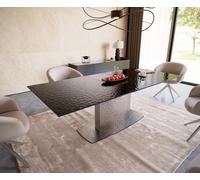Table à manger Edge 180-220x100 verre fondu noir fumé relief en 3D Wave acier inoxydable extensible