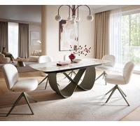 Table à manger Edge 180-220x100cm Céramique Minas Mélange Blanc-Beige Infinity Métal Effet Titane Extensible