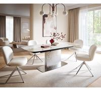 Table à manger Edge 180-220x100cm Céramique Minas Mélange Blanc-Beige Wave acier inoxydable extensible