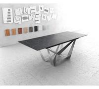 Table-à-manger Edge 180-220x100cm Laminam® céramique gris pieds milieu acier plat argent