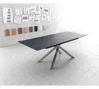 Table-à-manger Edge 180-220x100cm Laminam® céramique gris pieds milieu croisé argent