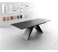 Table-à-manger Edge 180-220x100cm Laminam® céramique gris V-pieds milieu noir