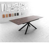 Table-à-manger Edge 180-220x90cm verre Antique-marron pieds milieu croisé noir