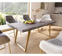 Table à manger Edge 180x90 XL acacia platine acier inoxydable Gold inclinée Live-Edge