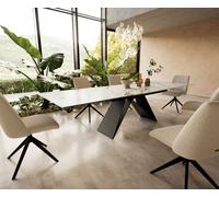 Table à manger Edge 200-300x100 céramique Calacatta Luxe blanc-doré-gris cadre en V acier plat noir extensible