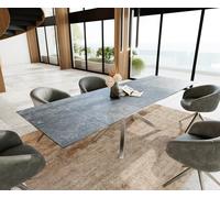 Table à manger Edge 200-300x100 céramique Laminam®Nero Greco gris cadre croisé rectangulaire acier inoxydable extensible