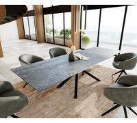 Table à manger Edge 200-300x100 céramique Laminam®Nero Greco gris cadre croisé rectangulaire noir extensible
