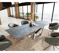 Table à manger Edge 200-300x100 céramique Laminam®Nero Greco gris Spider acier plat acier inoxydable extensible