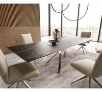 Table à manger Edge 200-300x100 céramique Laminam®Noir Desir marron cadre croisé rectangulaire acier inoxydable extensible