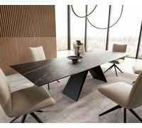 Table à manger Edge 200-300x100 céramique Laminam®Noir Desir marron cadre en V acier plat noir extensible