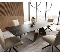 Table à manger Edge 200-300x100 Céramique Laminam®Noir Desir Marron cadre en W Finition Effet Titane Extensible