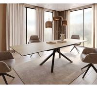 Table à manger Edge 200-300x100 céramique Laminam® Sabbia couleur chêne cadre croisé rectangulaire noir extensible