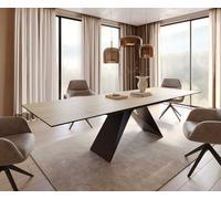 Table à manger Edge 200-300x100 céramique Laminam® Sabbia couleur chêne cadre en V acier plat noir extensible
