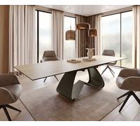 Table à manger Edge 200-300x100 Céramique Laminam® Sabbia Couleur chêne cadre en W Finition effet titane Extensible