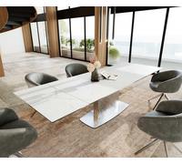 Table à manger Edge 200-300x100 céramique Laminam®Statuarietto blanc Wave acier inoxydable extensible