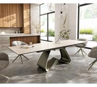 Table à manger Edge 200-300x100 céramique Laminam® Travertino Bianco crème-blanc cadre en W effet finition titanee extensible