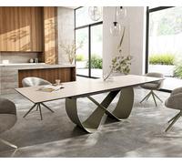 Table à manger Edge 200-300x100 céramique Laminam® Travertino Bianco crème-blanc Infinity métal effet finition titanee extensible