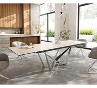 Table à manger Edge 200-300x100 céramique Laminam® Travertino Bianco crème-blanc Spider acier plat acier inoxydable extensible