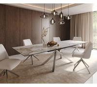 Table à manger Edge 200-300x100 céramique Minas mélange blanc-beige cadre croisé rectangulaire acier inoxydable extensible
