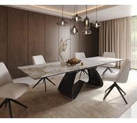 Table à manger Edge 200-300x100 céramique Minas mélange blanc-beige cadre en W noir extensible