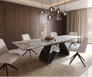Table à manger Edge 200-300x100 céramique Minas mélange blanc-beige cadre en W noir extensible