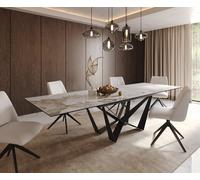 Table à manger Edge 200-300x100 céramique Minas mélange blanc-beige Spider acier plat noir extensible