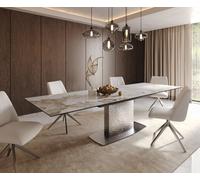 Table à manger Edge 200-300x100 céramique Minas mélange blanc-beige Wave acier inoxydable extensible