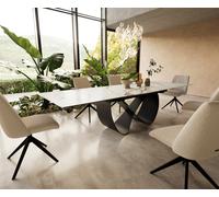 Table à manger Edge 200-300x100 cm Céramique Calacatta Luxe Blanc-Or-Gris Infinity Métal Noir extensible