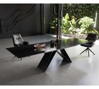 Table à manger Edge 200-300x100 verre fondu noir fumé relief en 3D cadre en V acier plat noir extensible
