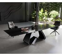Table à manger Edge 200-300x100 verre fondu noir fumé relief en 3D cadre en W noir extensible