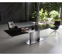 Table à manger Edge 200-300x100 verre fondu noir fumé relief en 3D Wave acier inoxydable extensible