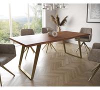 Table à manger Edge 200x100 acacia marron acier inoxydable Gold inclinée Live-Edge