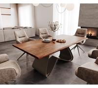 Table à manger Edge 200x100 Acacia Marron Cadre en W Métal finition à effet Titane Live-Edge