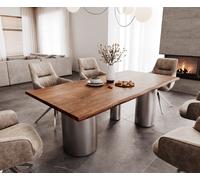 Table à manger Edge 200x100 acacia marron Troa acier inoxydable brossé Live-Edge