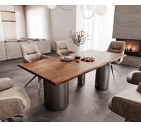 Table à manger Edge 200x100 Acacia Marron Troa Acier inoxydable Graphite Live-Edge