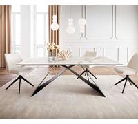 Table à manger Edge 200x100 céramique Calacatta Luxe blanc-doré-gris cadre en V acier plat noir