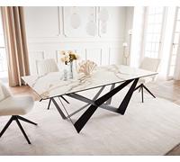 Table à manger Edge 200x100 céramique Calacatta Luxe blanc-doré-gris Spider acier plat noir