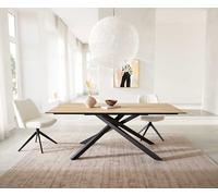 Table à manger Edge 200x100 céramique Laminam® Sabbia couleur chêne cadre croisé rectangulaire noir