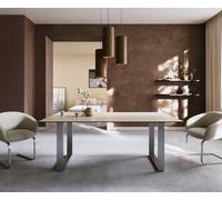 Table à manger Edge 200x100 céramique Laminam® Travertino Bianco crème-blanc acier inoxydable étroit