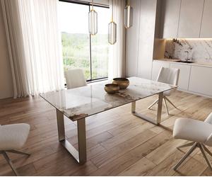Table à manger Edge 200x100 céramique Minas mélange blanc-beige acier inoxydable mince